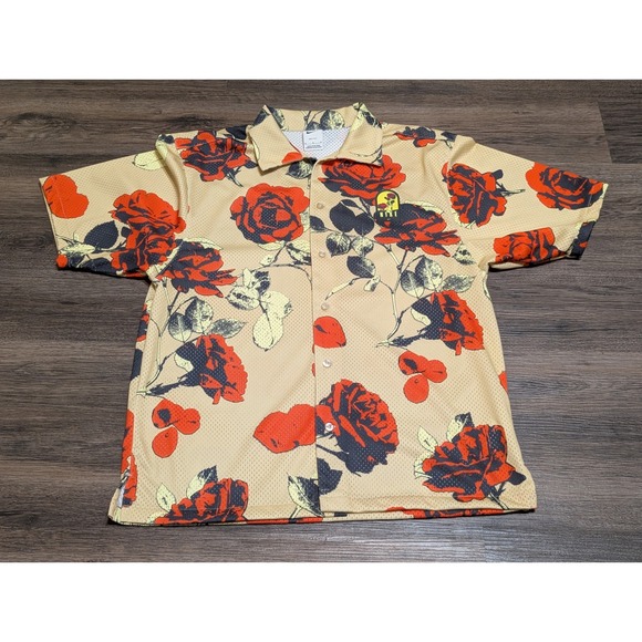 Nike Other - Nike Sportswear City Of Roses Mesh Shirt Men's Medium Beige Red Floral Button Up